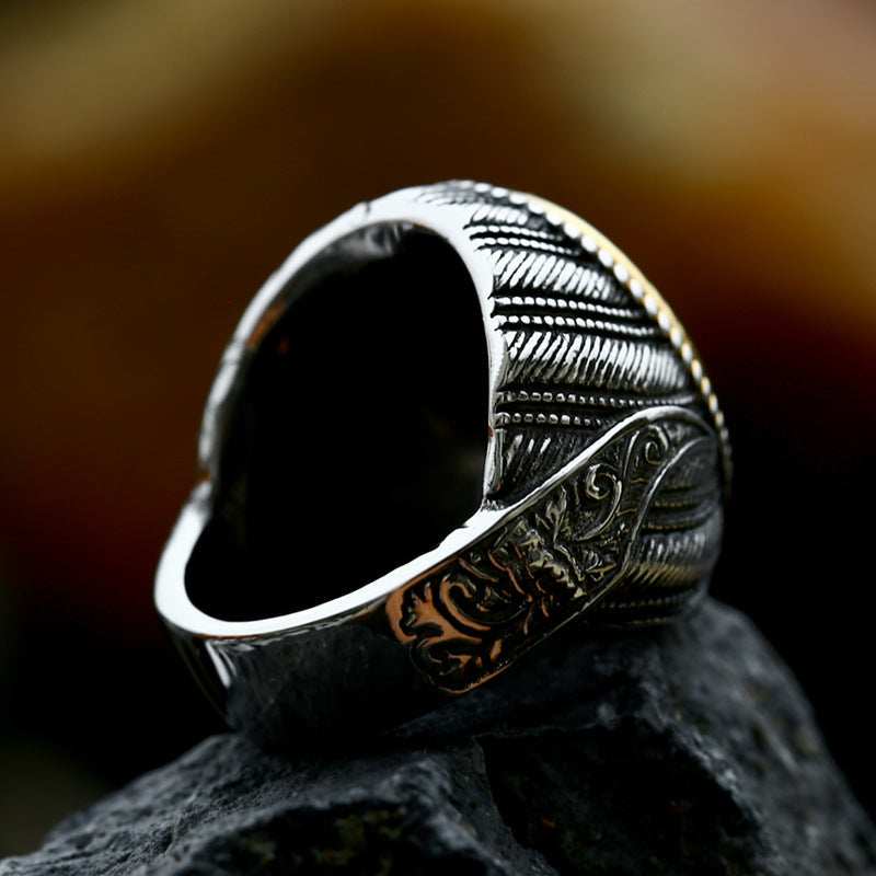 Black Gemstone Cross Stainless Steel Ring