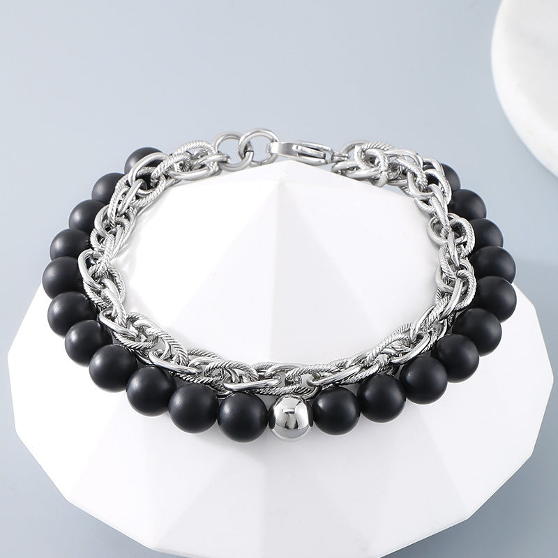 Black Onyx Twisted Chain Double-Layer Bracelet