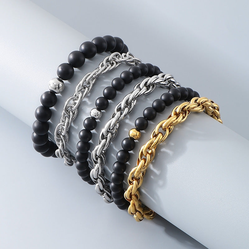 Black Onyx Twisted Chain Double-Layer Bracelet