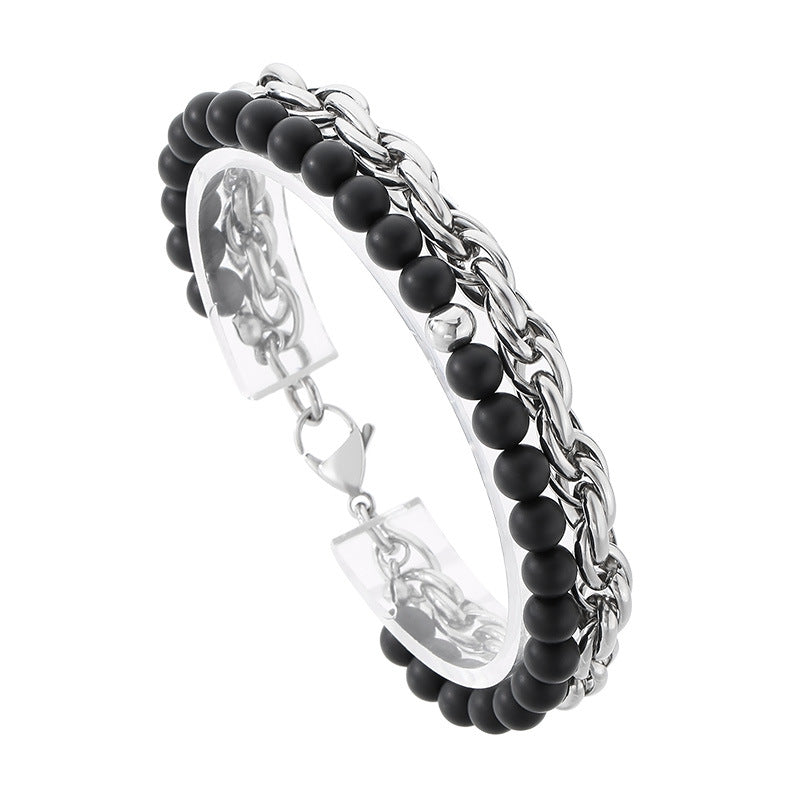 Black Onyx Twisted Chain Double-Layer Bracelet