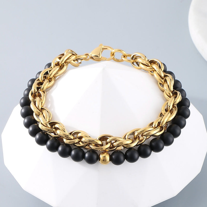 Black Onyx Twisted Chain Double-Layer Bracelet