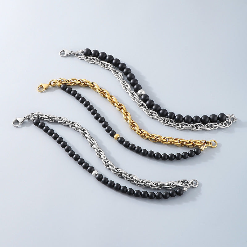Black Onyx Twisted Chain Double-Layer Bracelet