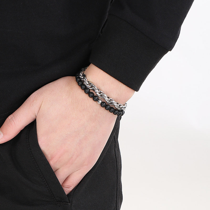 Black Onyx Twisted Chain Double-Layer Bracelet