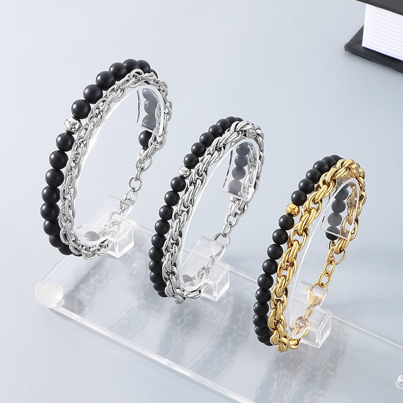 Black Onyx Twisted Chain Double-Layer Bracelet