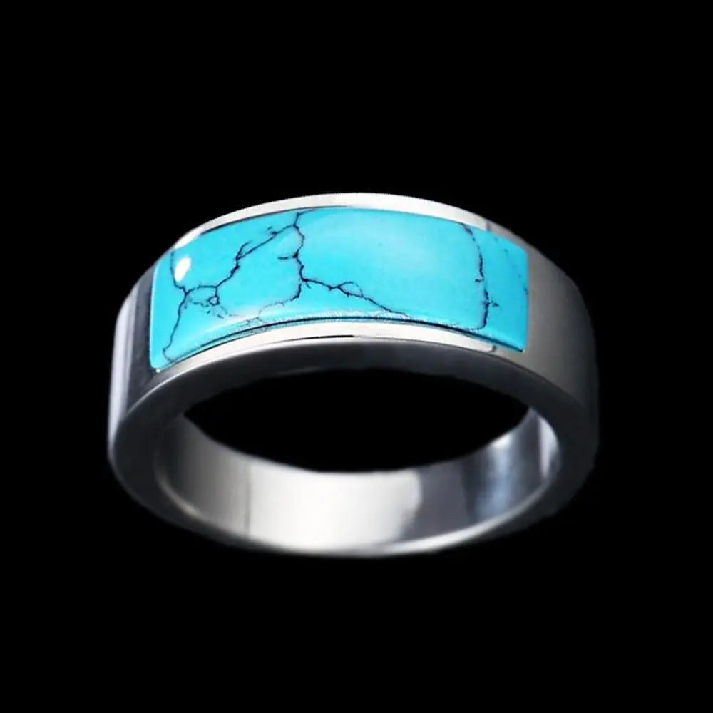 Blue Synthetic Turquoise Stainless Steel Ring