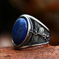 Blue Zircon St. Michael Religious Stainless Steel Ring