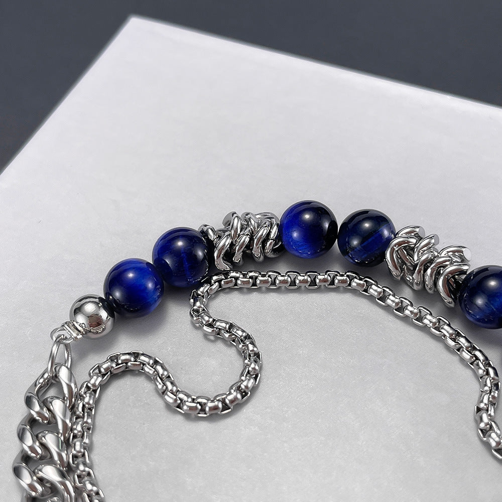 Blue Tiger's Eye Stainless Steel Multi-Layer Chain Bracelet