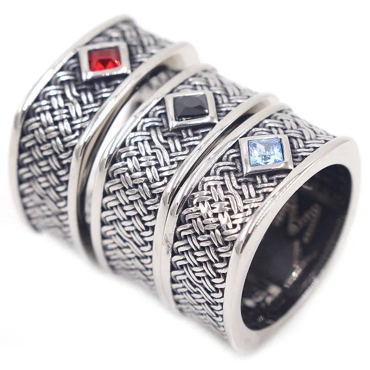 Braided Pattern Gemstone Stainless Steel Ring