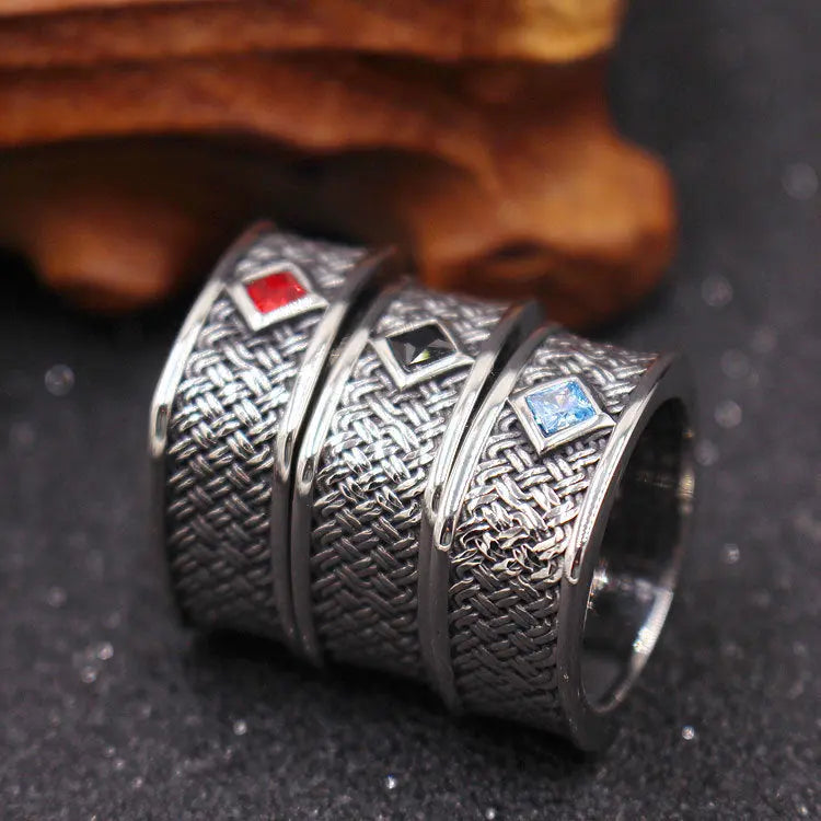 Braided Pattern Gemstone Stainless Steel Ring