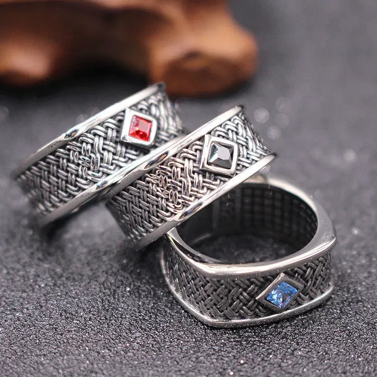 Braided Pattern Gemstone Stainless Steel Ring