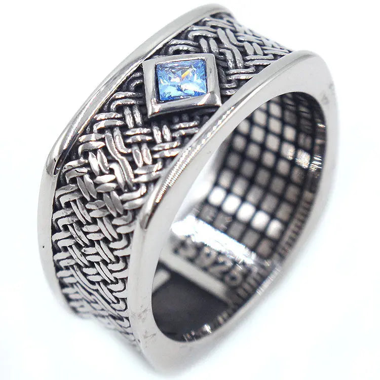 Braided Pattern Gemstone Stainless Steel Ring