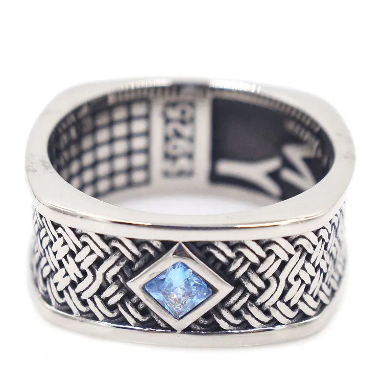 Braided Pattern Gemstone Stainless Steel Ring