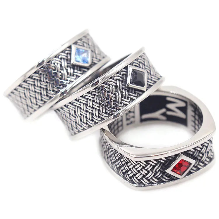 Braided Pattern Gemstone Stainless Steel Ring