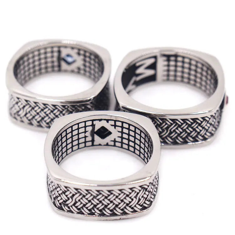 Braided Pattern Gemstone Stainless Steel Ring