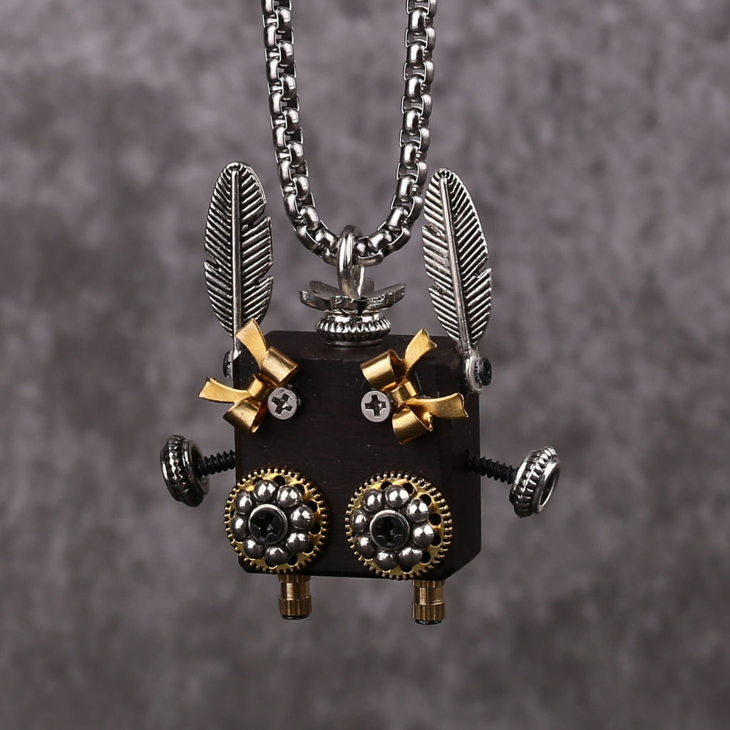 Artisan Feathered Robot Necklace