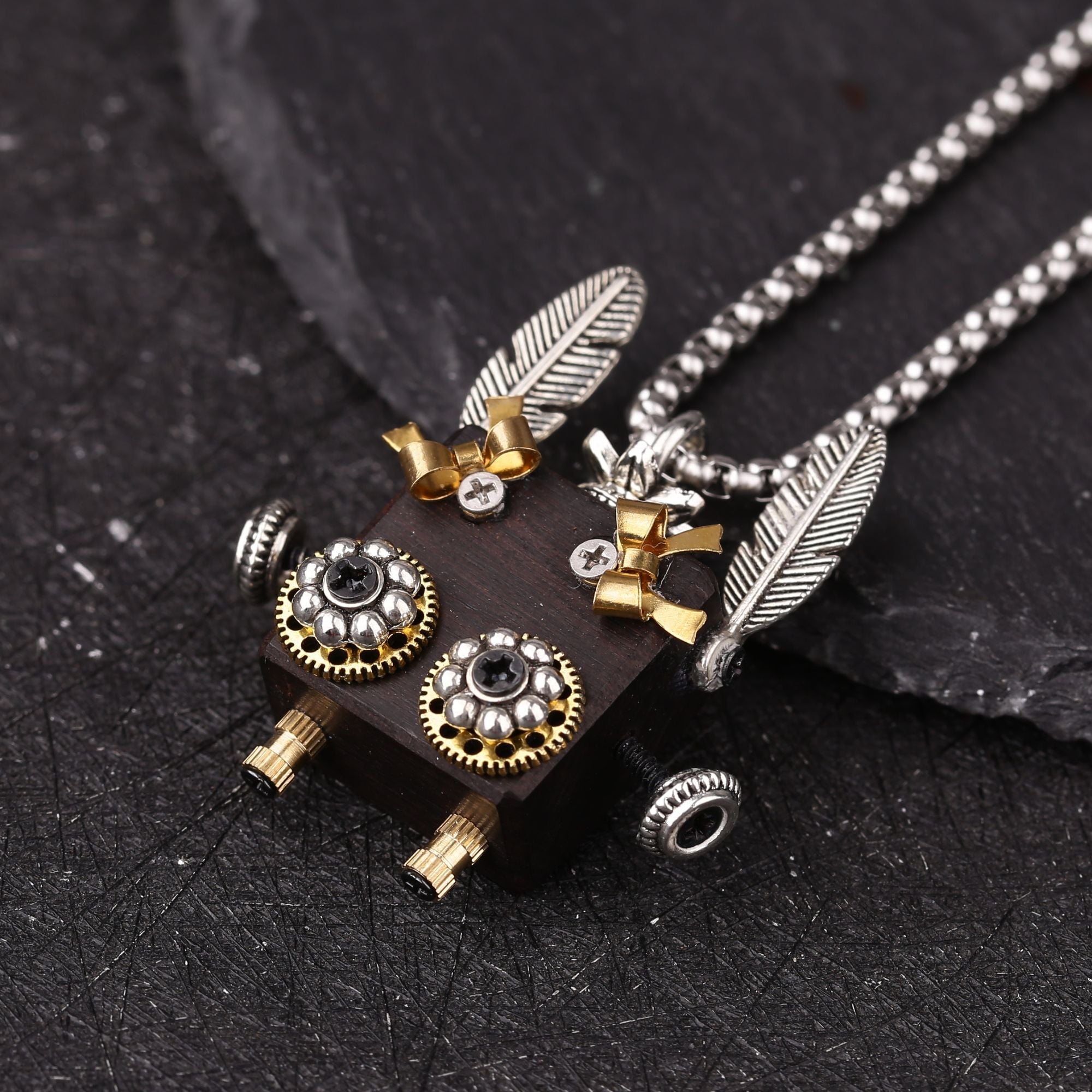 Artisan Feathered Robot Necklace