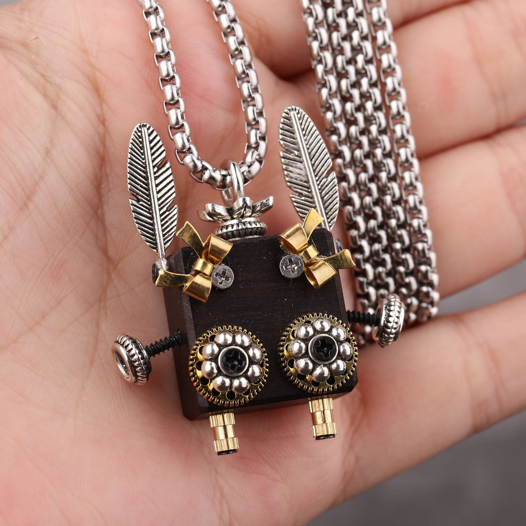 Artisan Feathered Robot Necklace