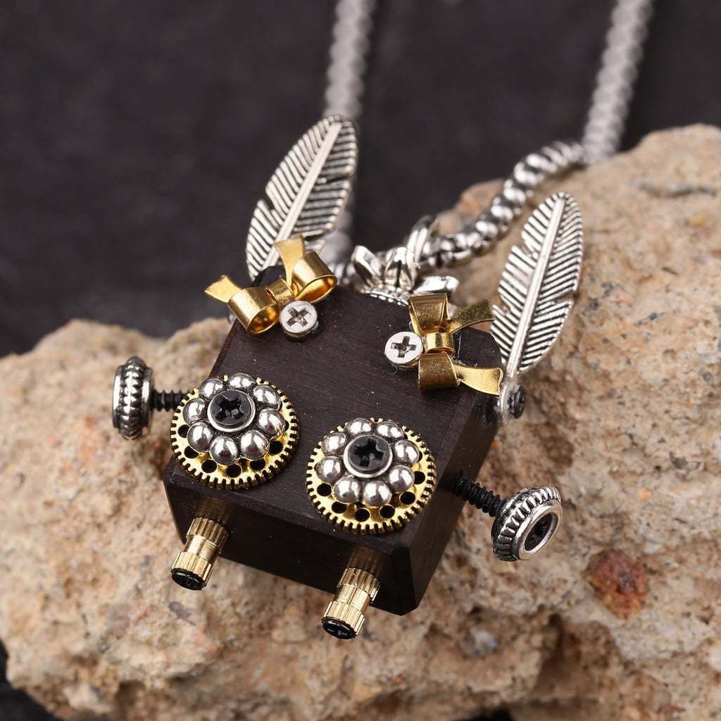Artisan Feathered Robot Necklace