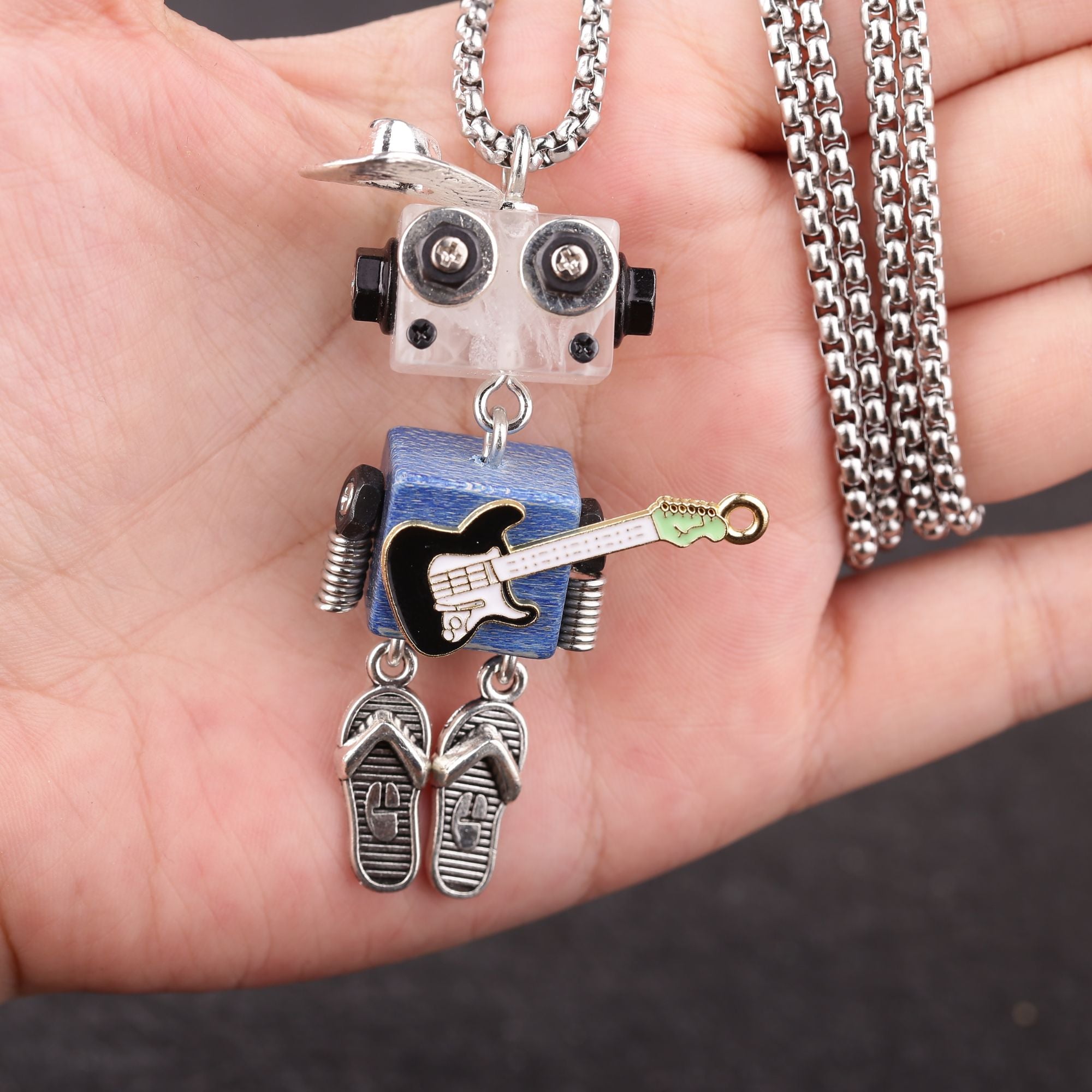 Artisan Cowboy Guitar Robot Necklace