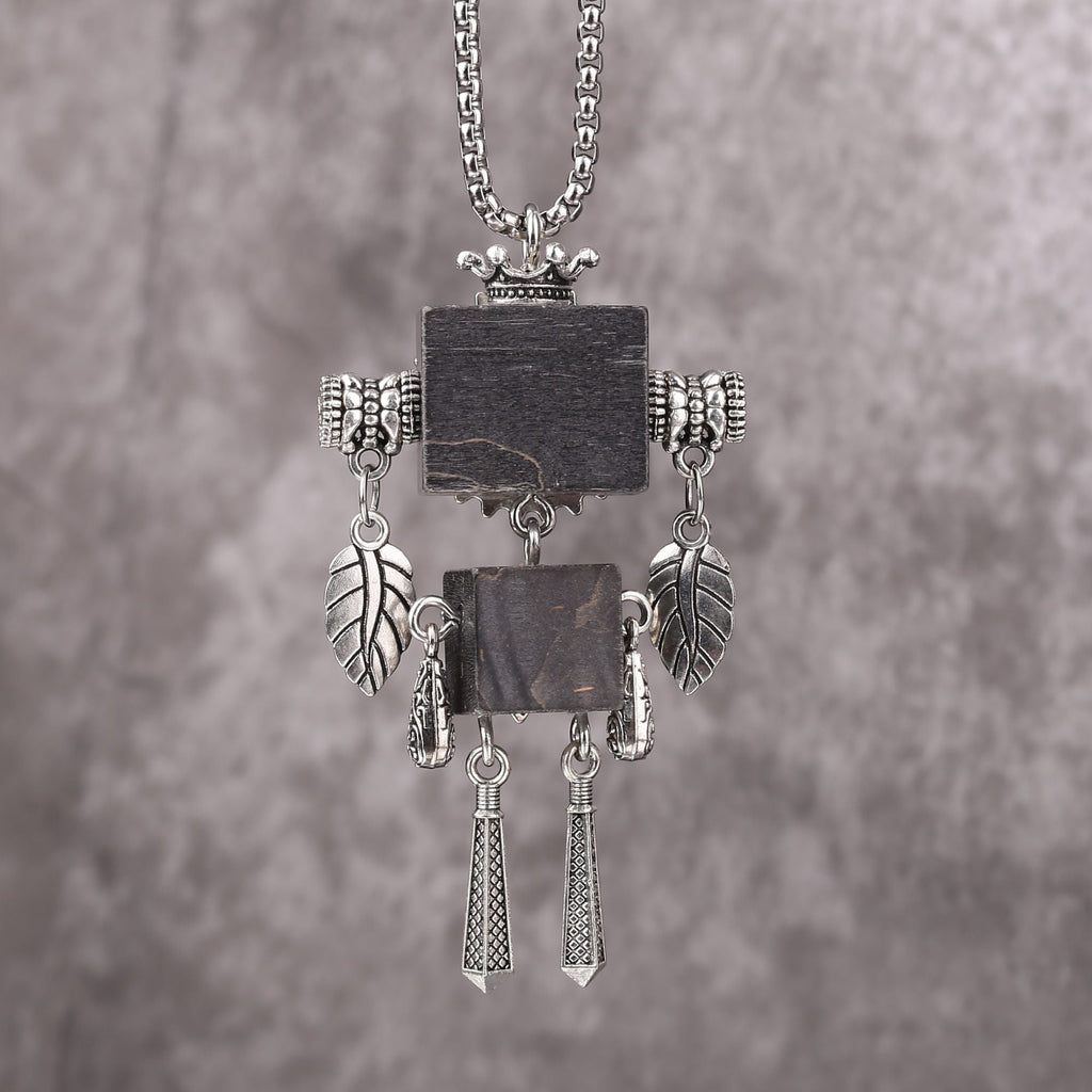 Artisan Amber Eye Gear Robot Necklace