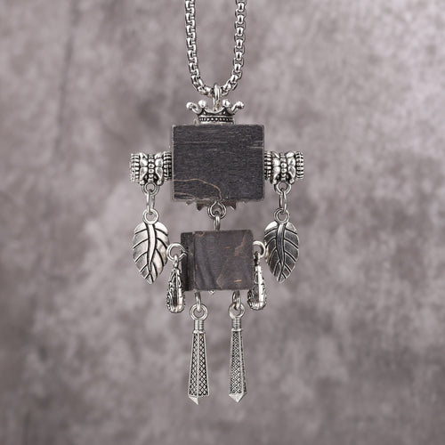 Artisan Amber Eye Gear Robot Necklace