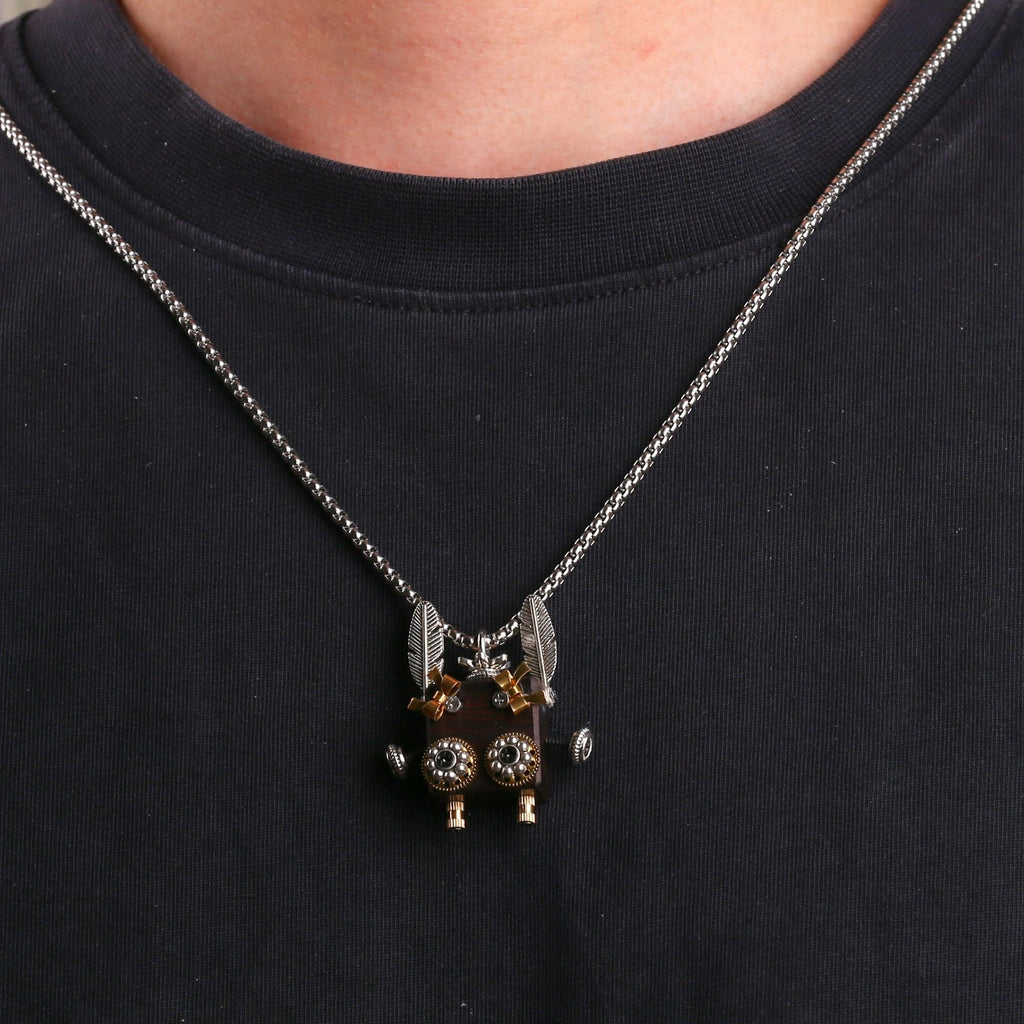 Artisan Feathered Robot Necklace