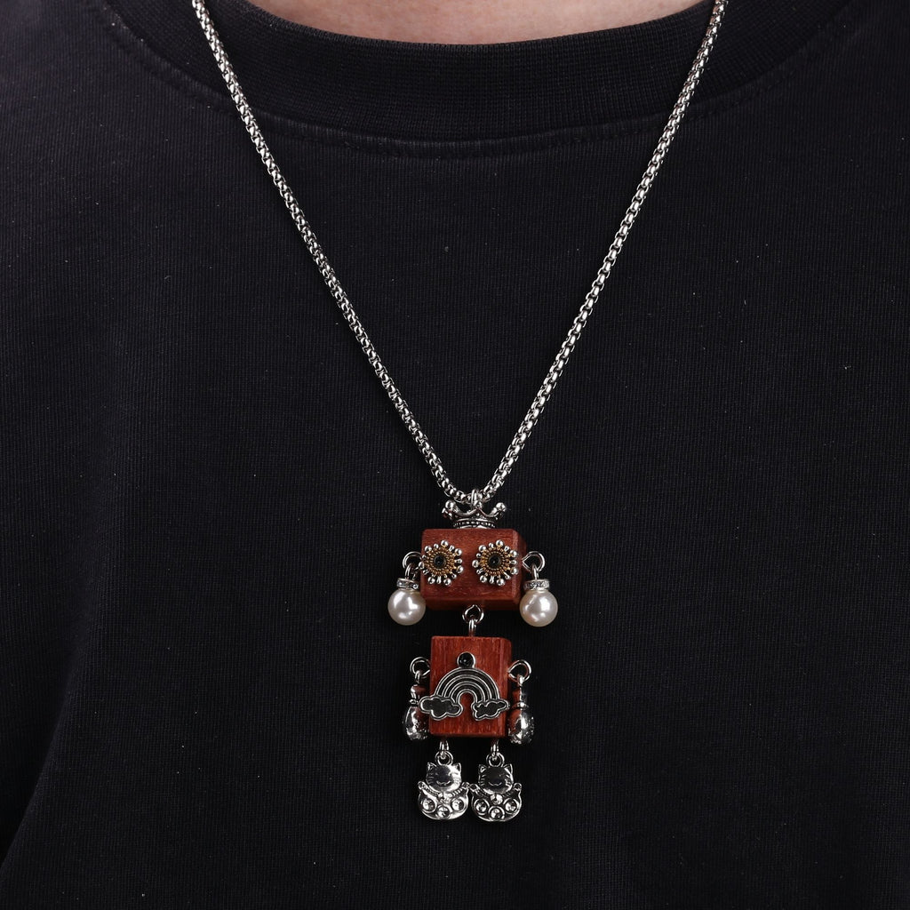 Artisan Crown Lucky Cat Robot Necklace