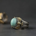925 Sterling Silver Ring with Turquoise and Eagle Feather Motif