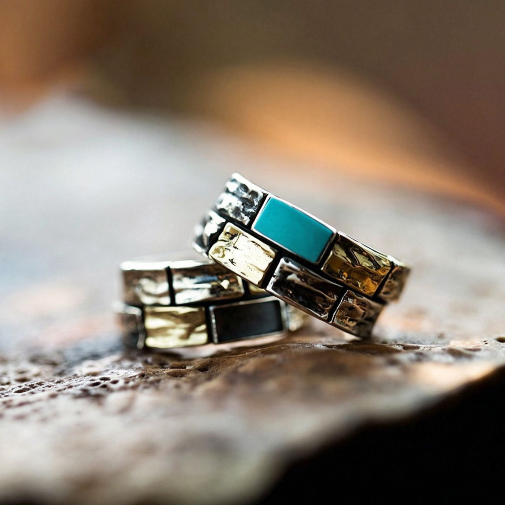 925 Sterling Silver Ring with Rectangular Turquoise and Copper Accent
