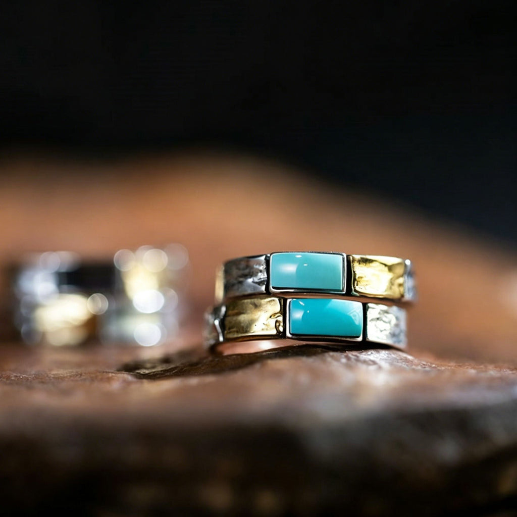 Industrial Stacked Turquoise 925 Sterling Silver Ring