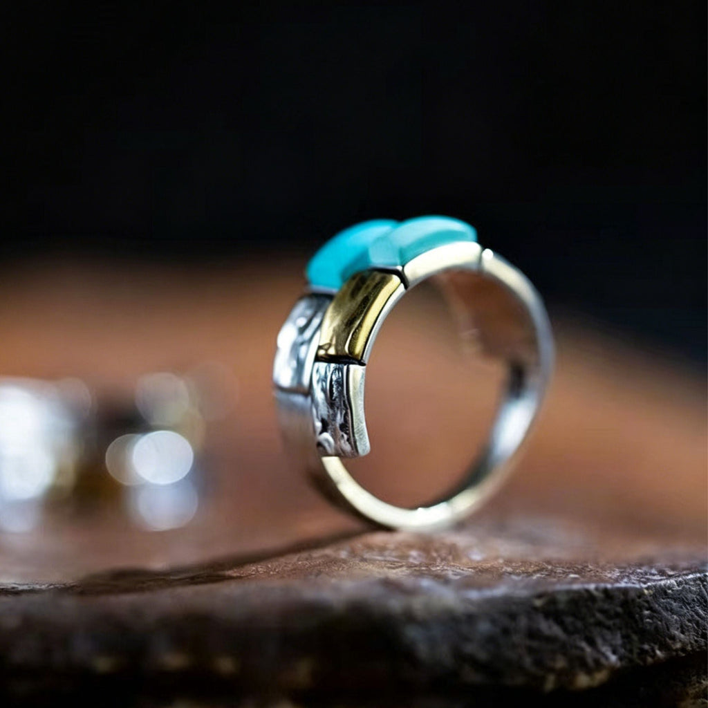 Industrial Stacked Turquoise 925 Sterling Silver Ring