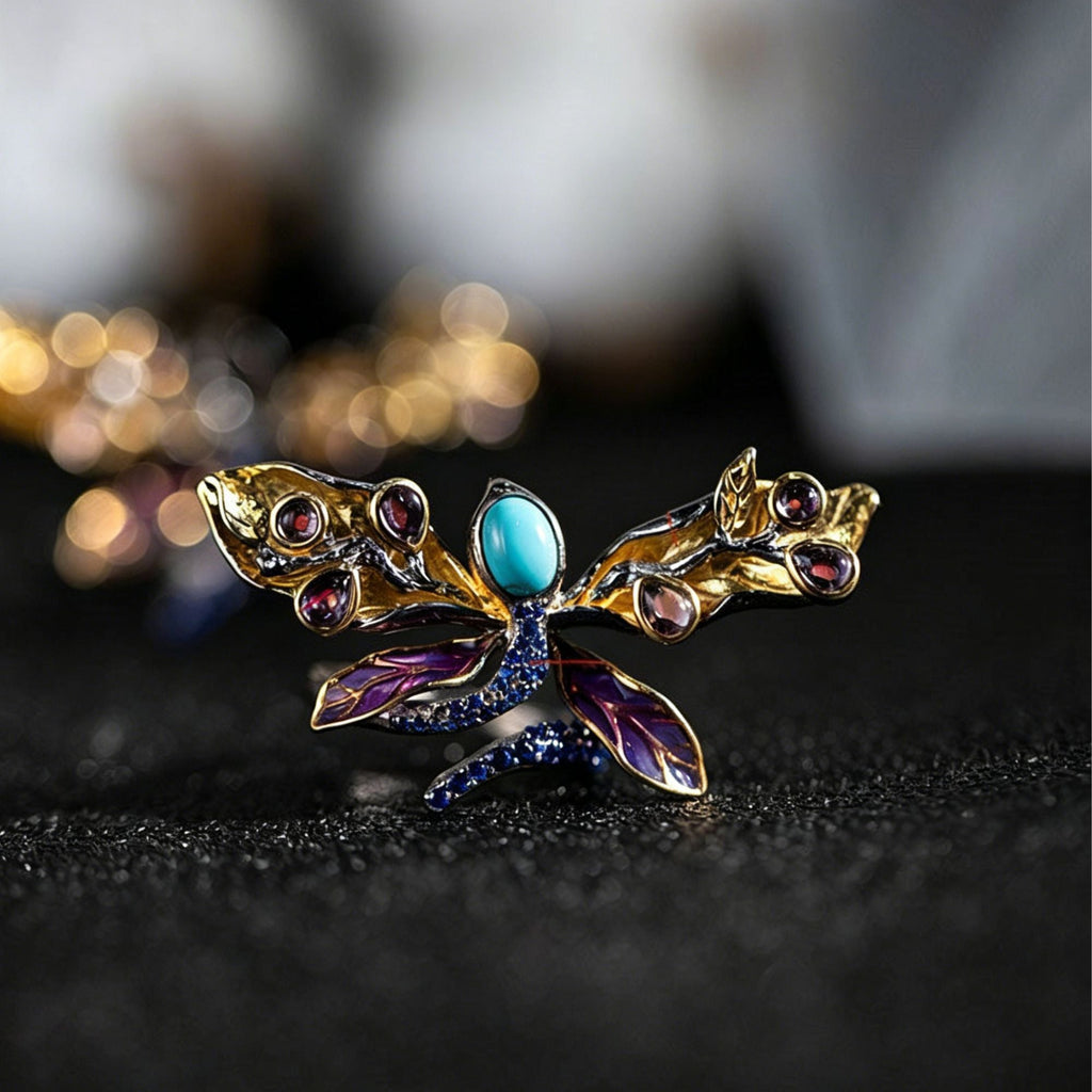 925 Sterling Silver Ring with Dragonfly and Multi Stone Accent