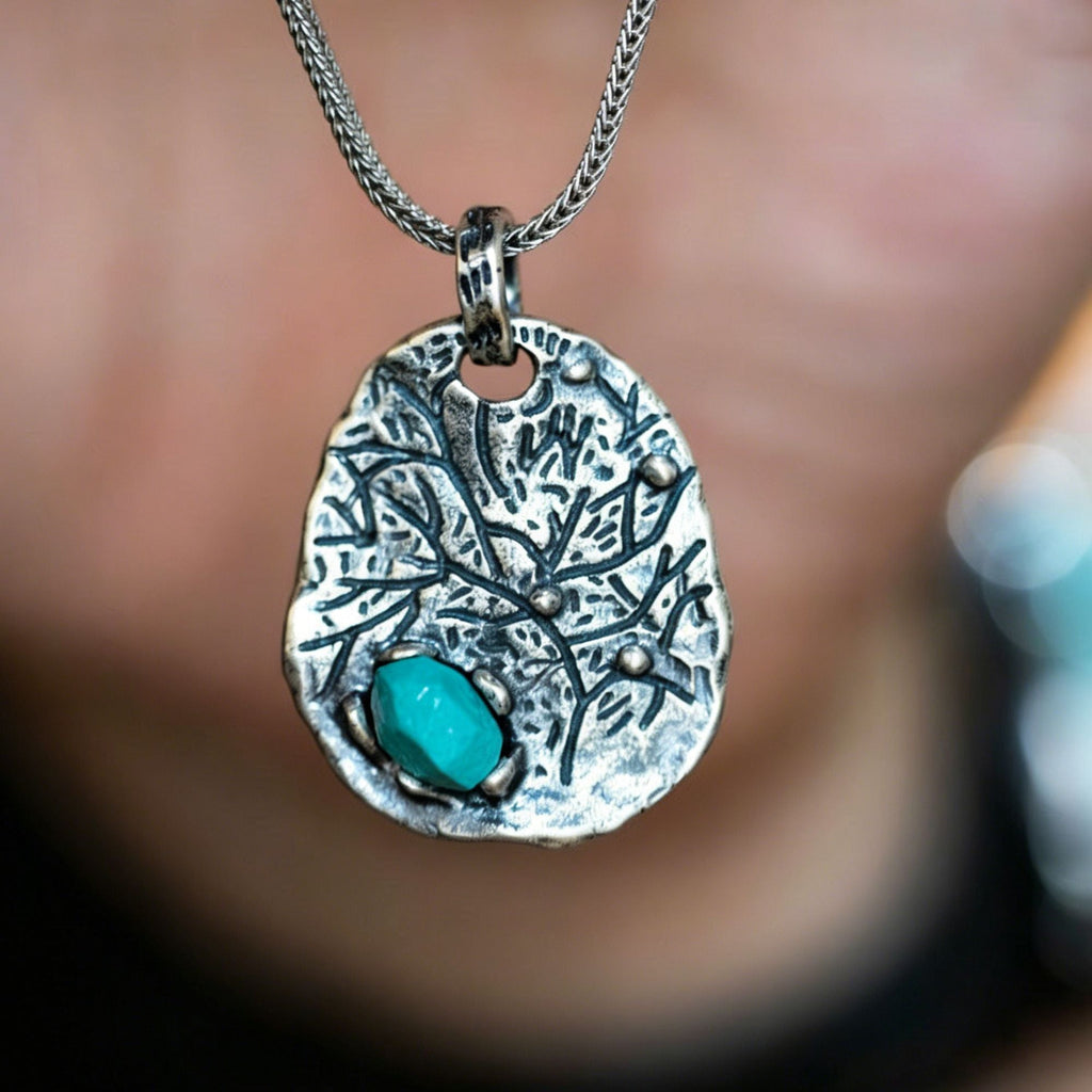 925 Sterling Silver Pendant with Irregular Hammered Turquoise