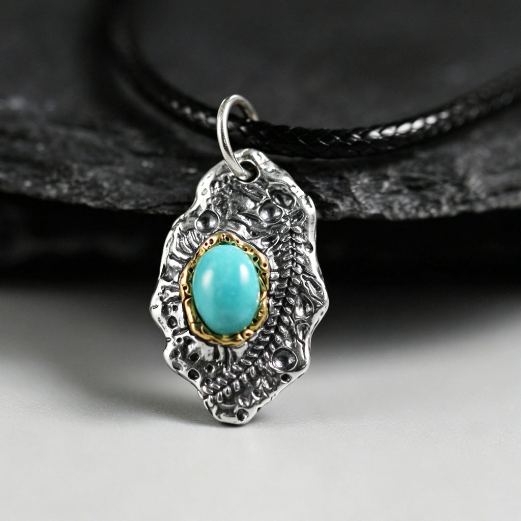 Two Tone Turquoise Cabochon 925 Sterling Silver Pendant