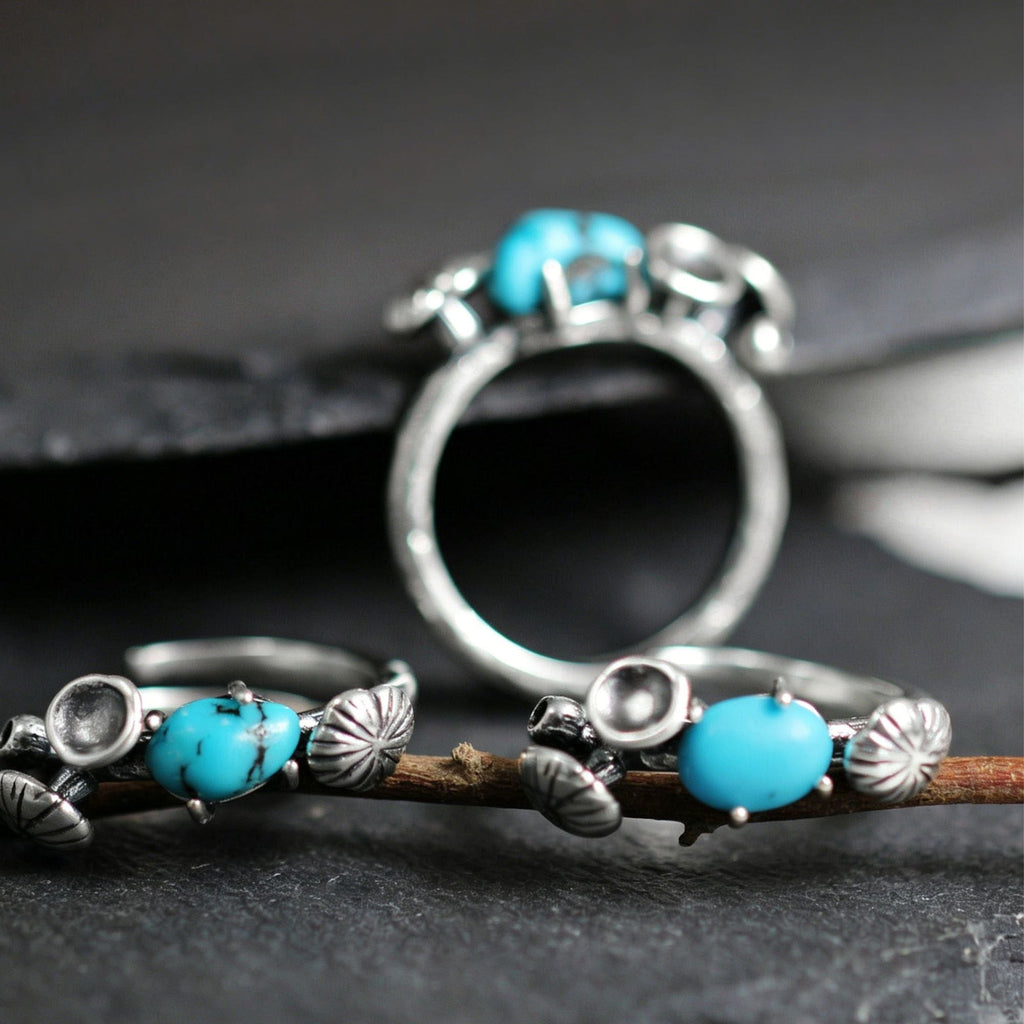 Turquoise Flower Bud 925 Sterling Silver Ring