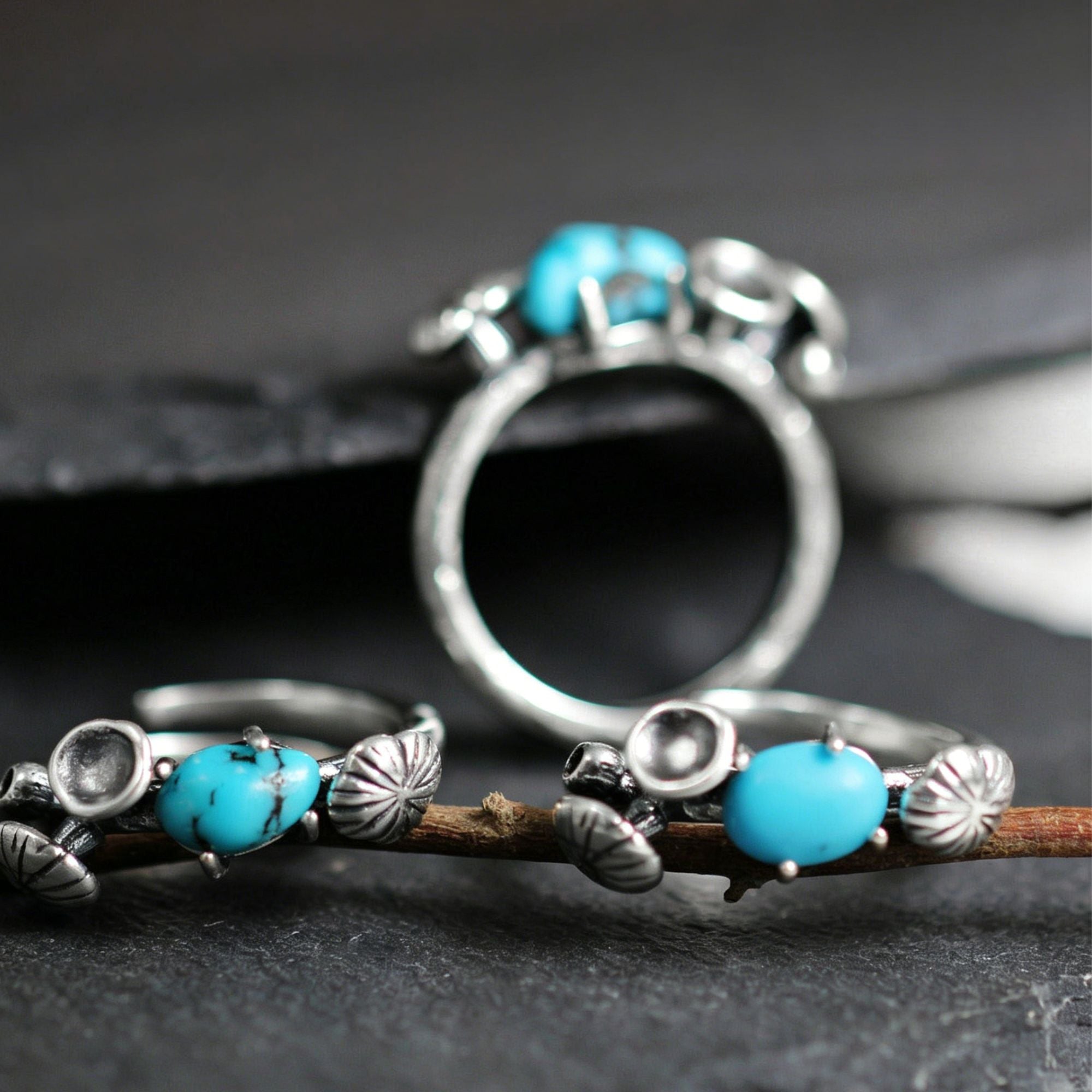 Turquoise Flower Bud 925 Sterling Silver Ring