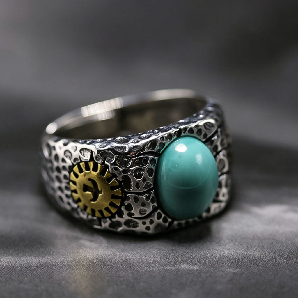 Oval Turquoise Copper Sun Accent 925 Sterling Silver Ring