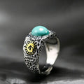 Oval Turquoise Copper Sun Accent 925 Sterling Silver Ring