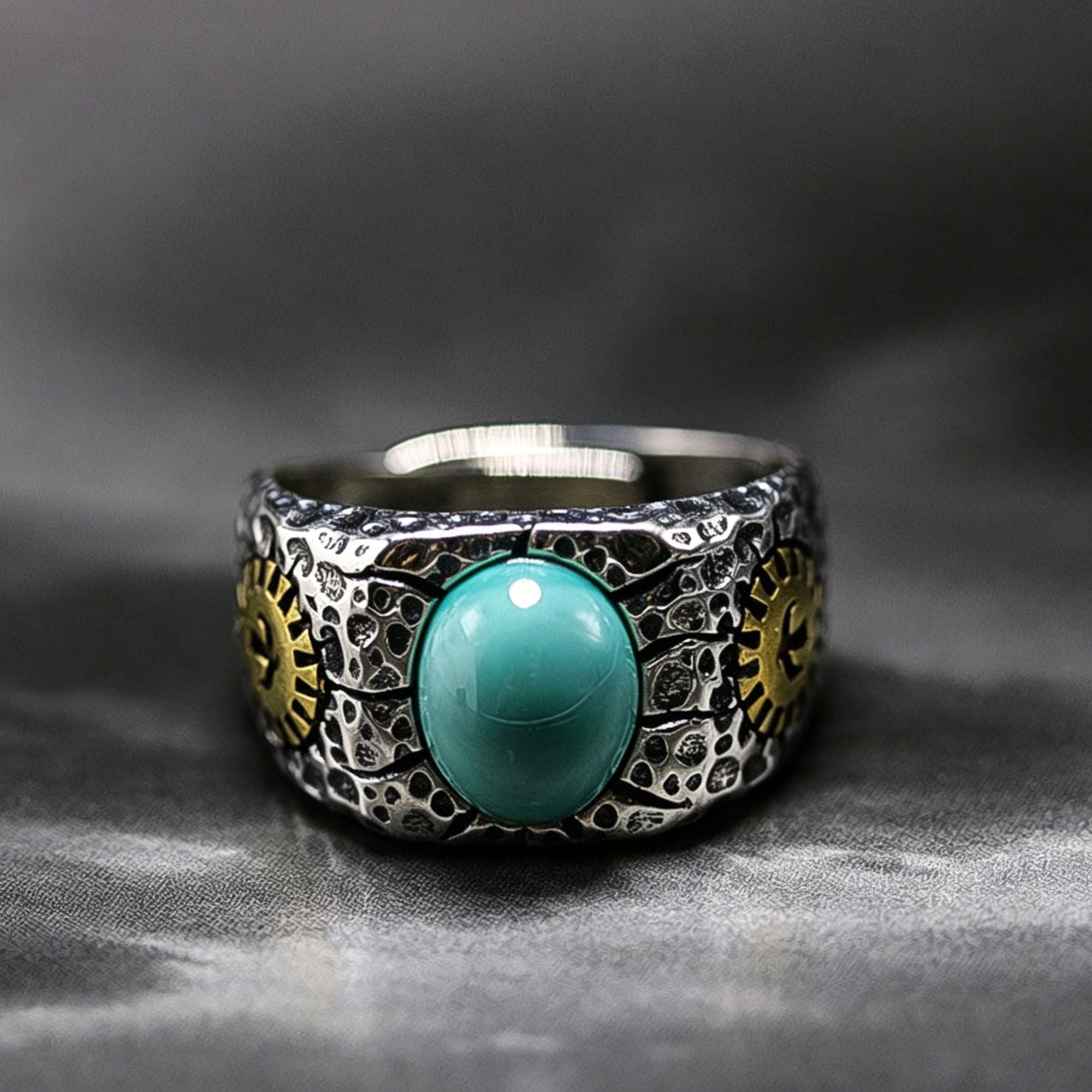 Oval Turquoise Copper Sun Accent 925 Sterling Silver Ring