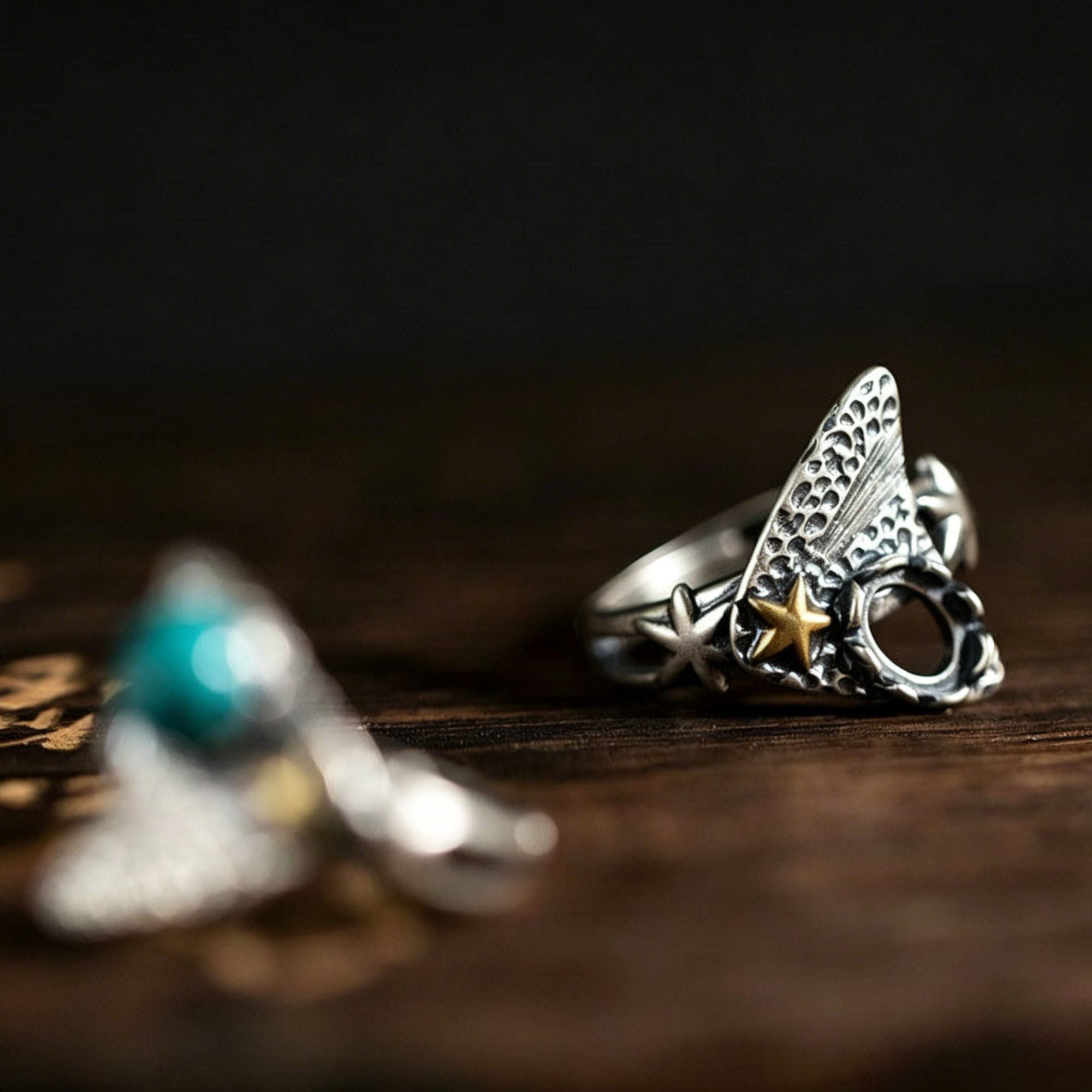 Turquoise Copper Star Accent 925 Sterling Silver Ring