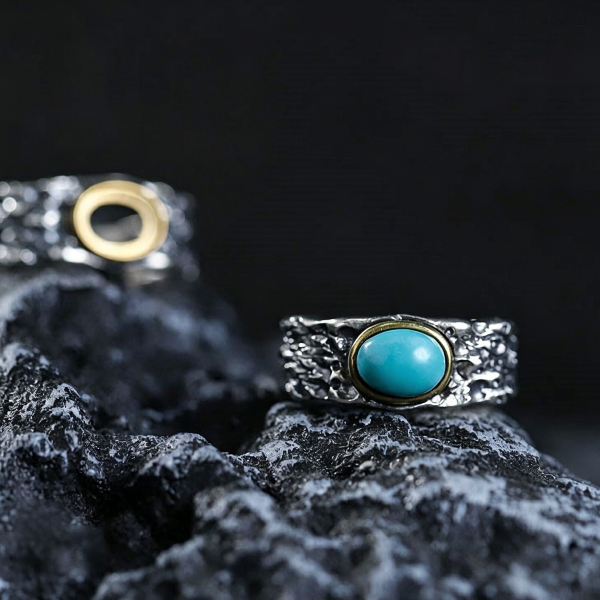 Oval Turquoise Copper Bezel 925 Sterling Silver Ring