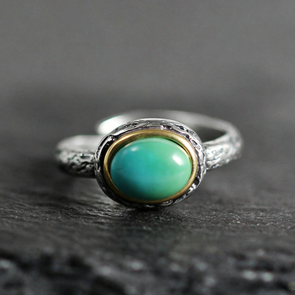 Oval Turquoise Copper Bezel 925 Sterling Silver Ring