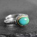 Oval Turquoise Copper Bezel 925 Sterling Silver Ring