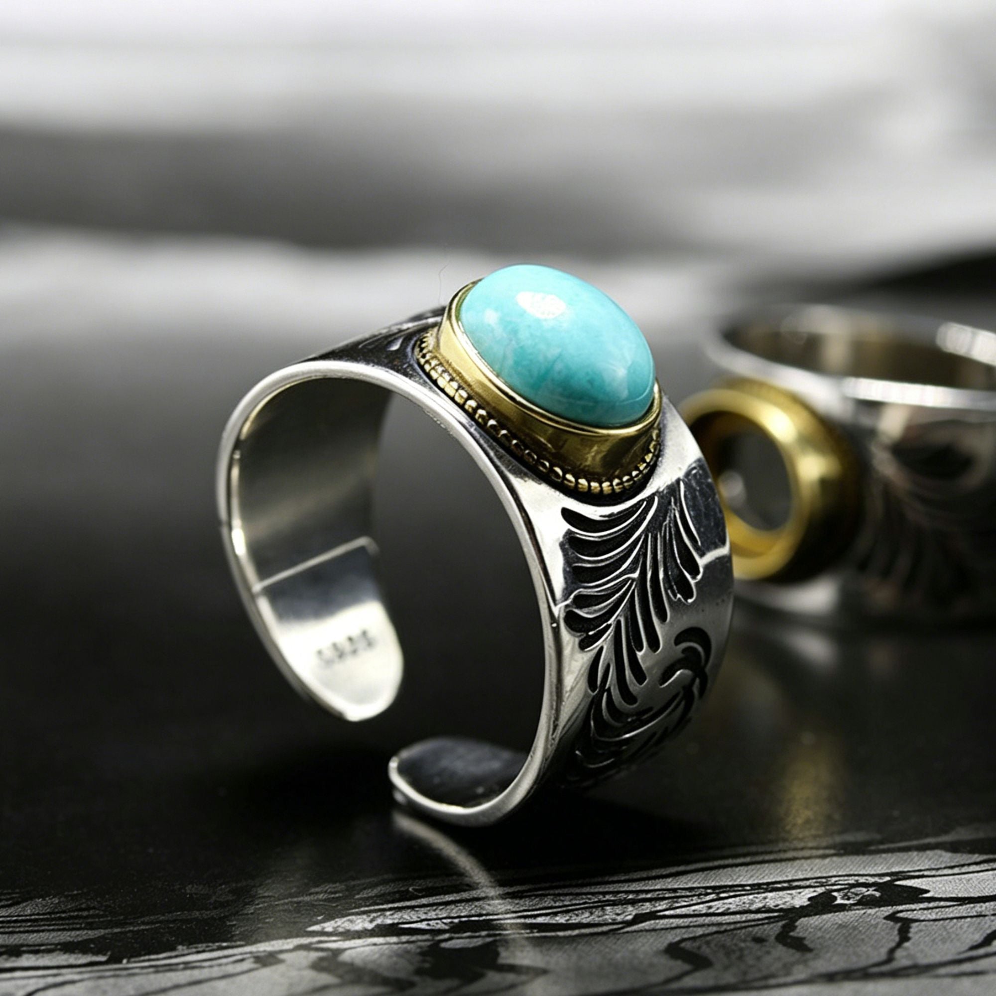 Native American Inspired Turquoise 925 Sterling Silver Ring
