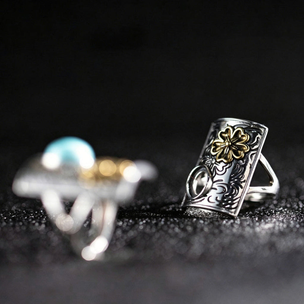 Antiqued Scrollwork Turquoise 925 Sterling Silver Ring