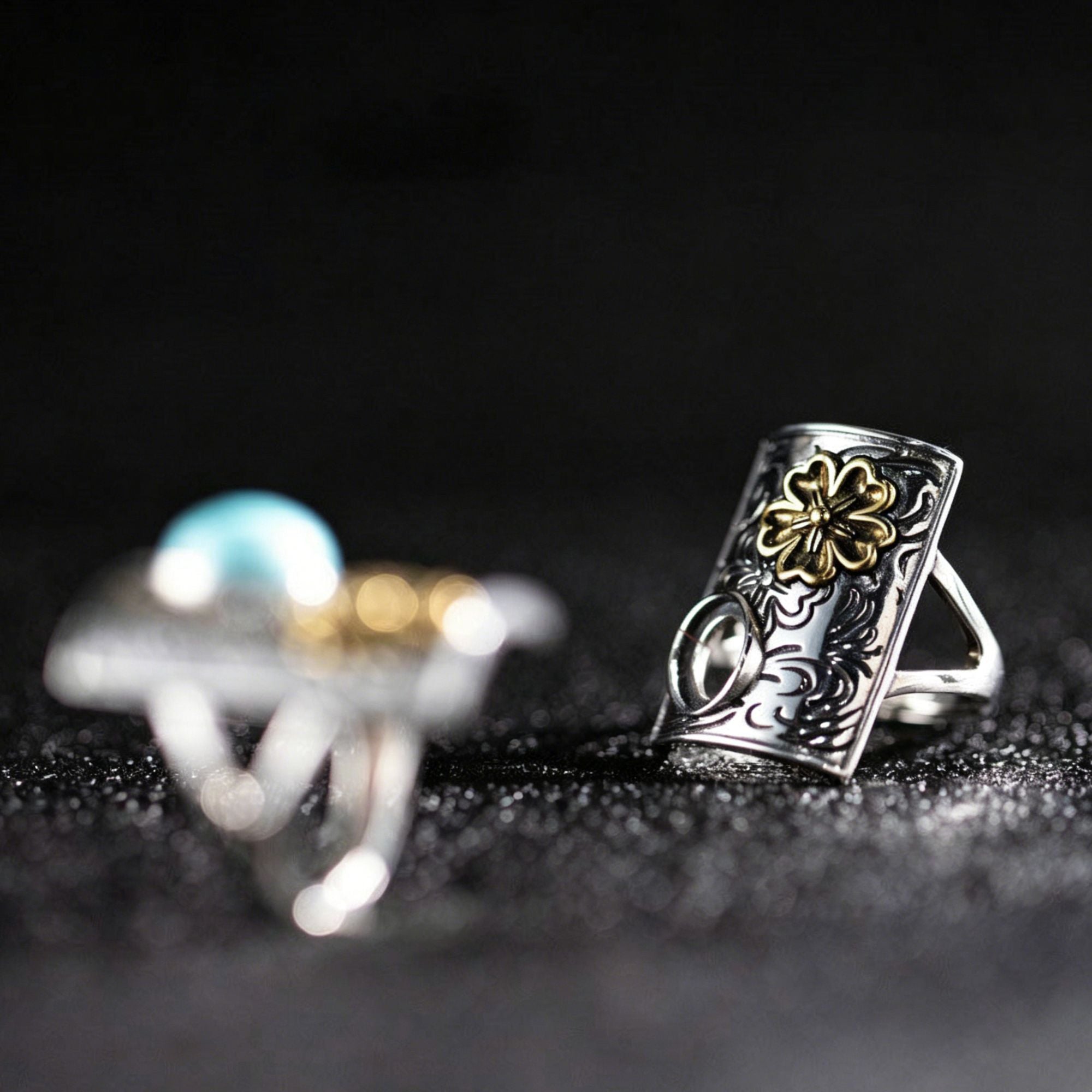 Antiqued Scrollwork Turquoise 925 Sterling Silver Ring