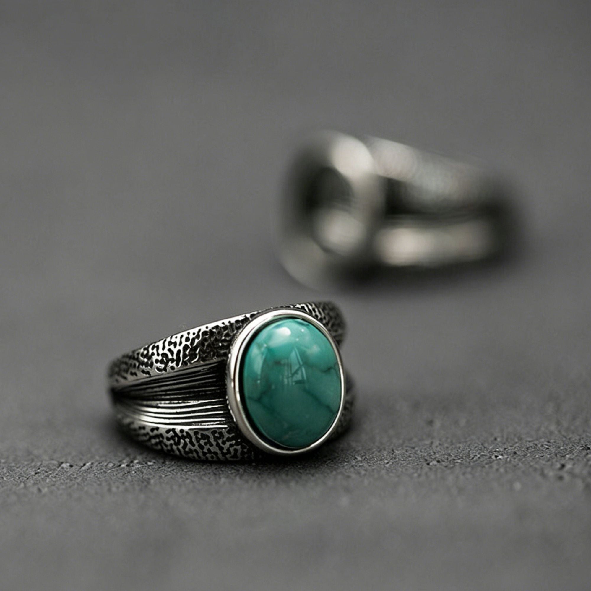 Textured Bark Turquoise Band 925 Sterling Silver Ring