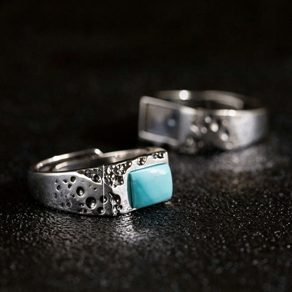 925 Sterling Silver Ring with Modernist Textured Turquoise Band