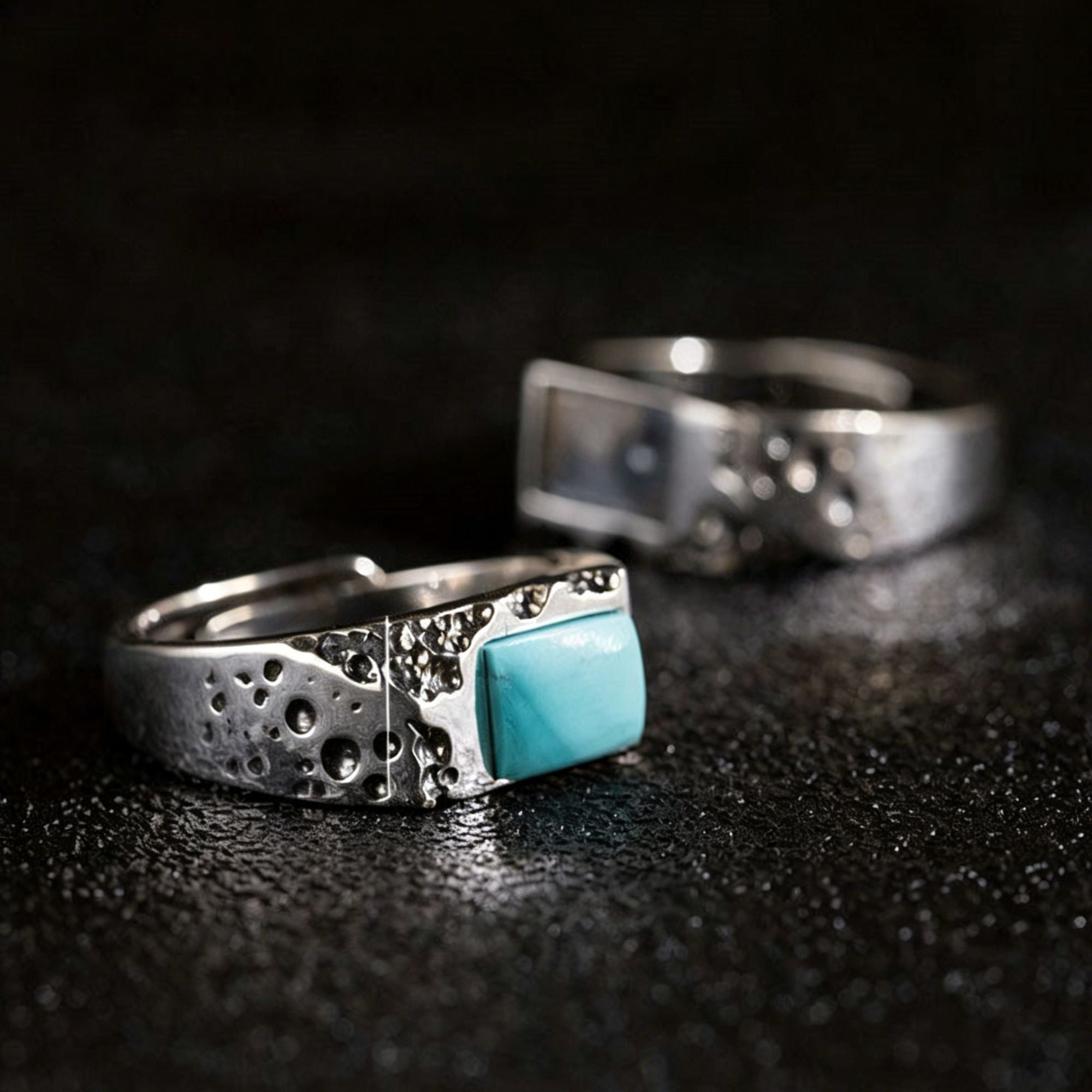 925 Sterling Silver Ring with Modernist Textured Turquoise Band