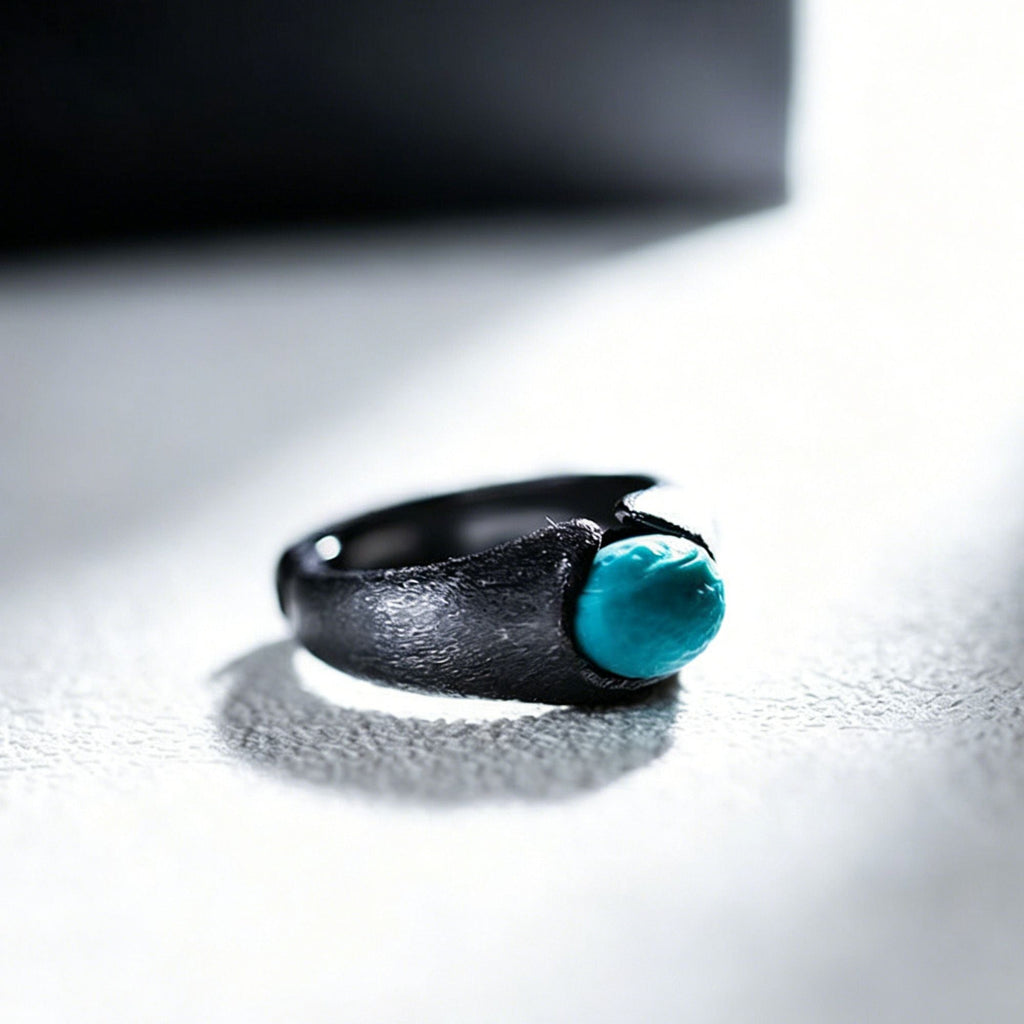 925 Sterling Silver Ring with Matte Black Plated Turquoise